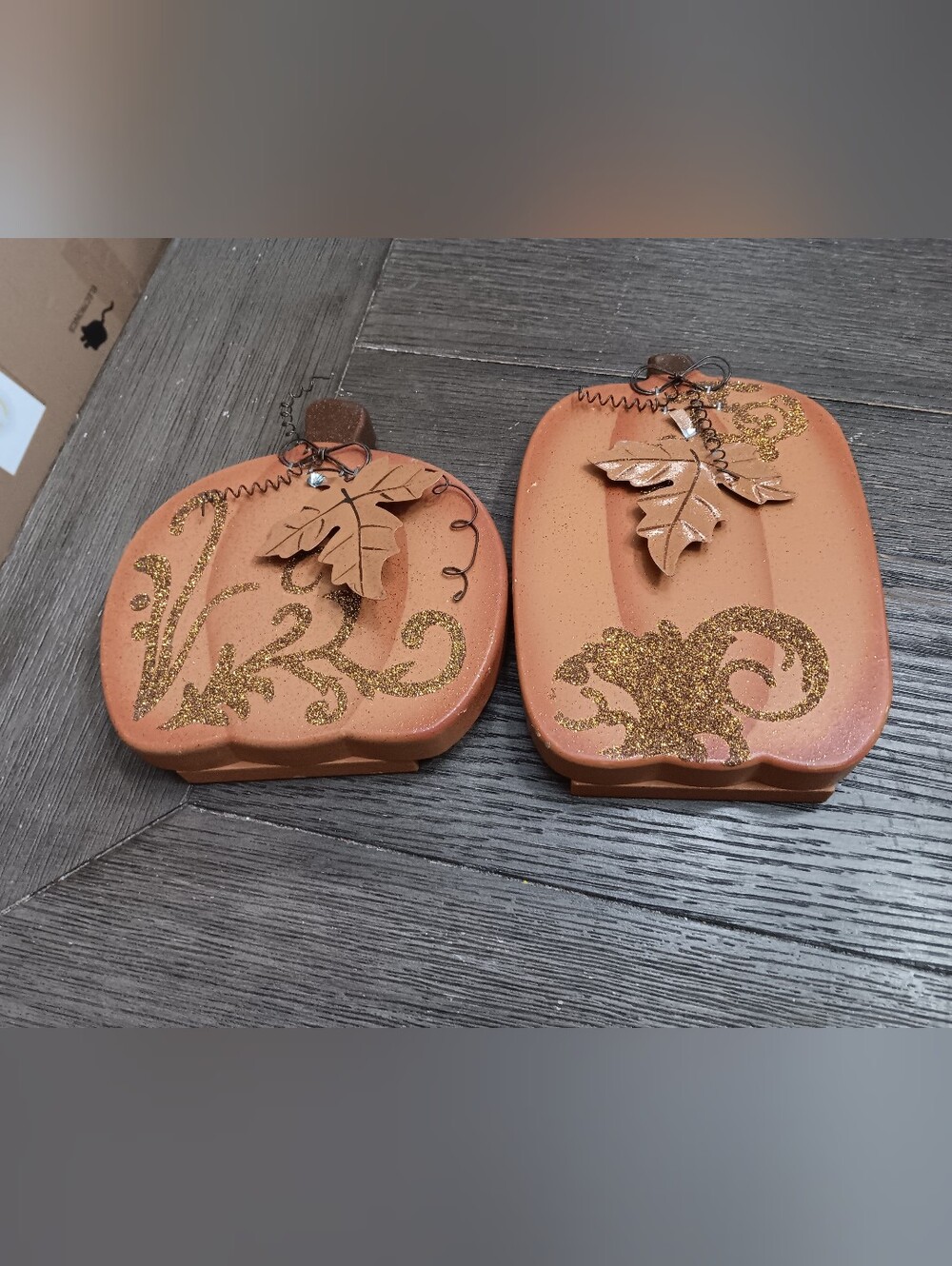 Autumn Leaf Wooden Pumpkin Table Accents- Terracotta Color